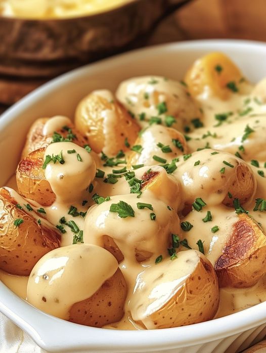 Creamy Garlic Sauce Baby Potatoes