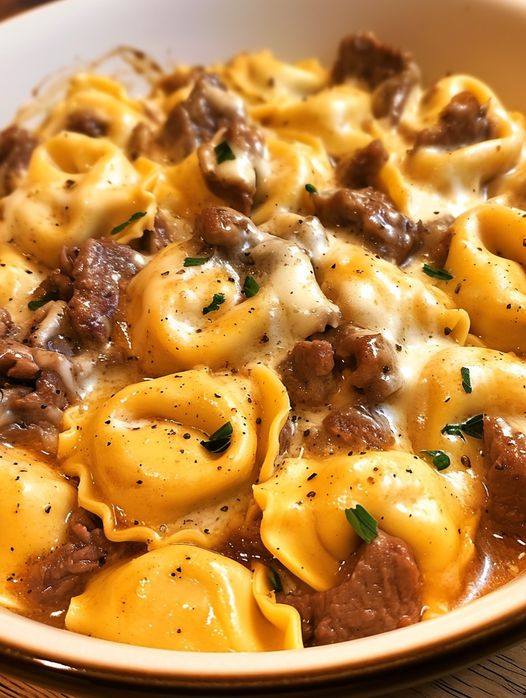 Cheesesteak Tortellini in Rich Provolone Sauce Recipe