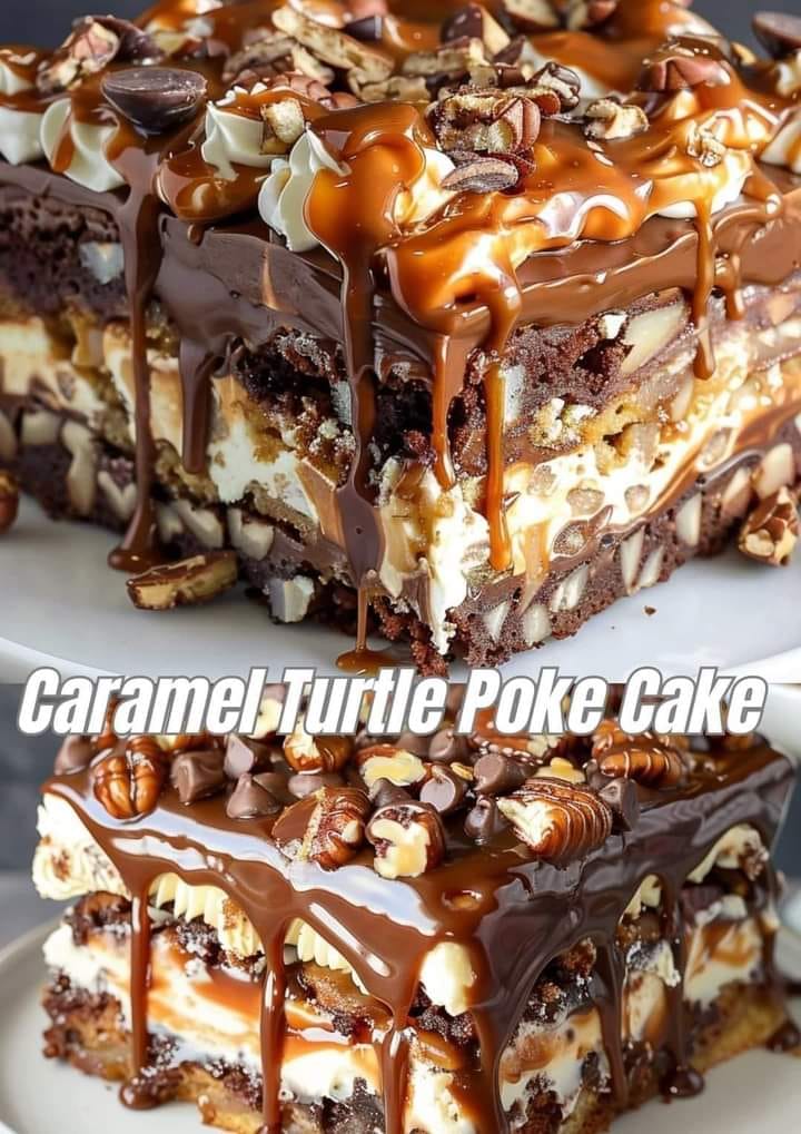 Caramel Turtle Poke Cake