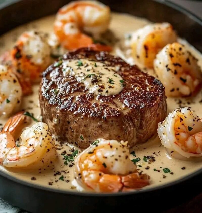 Filet Mignon with Shrimp and Lobster Cream Sauce