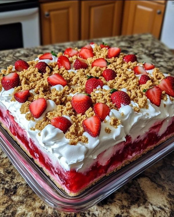 Strawberry Crunch Poke Cake