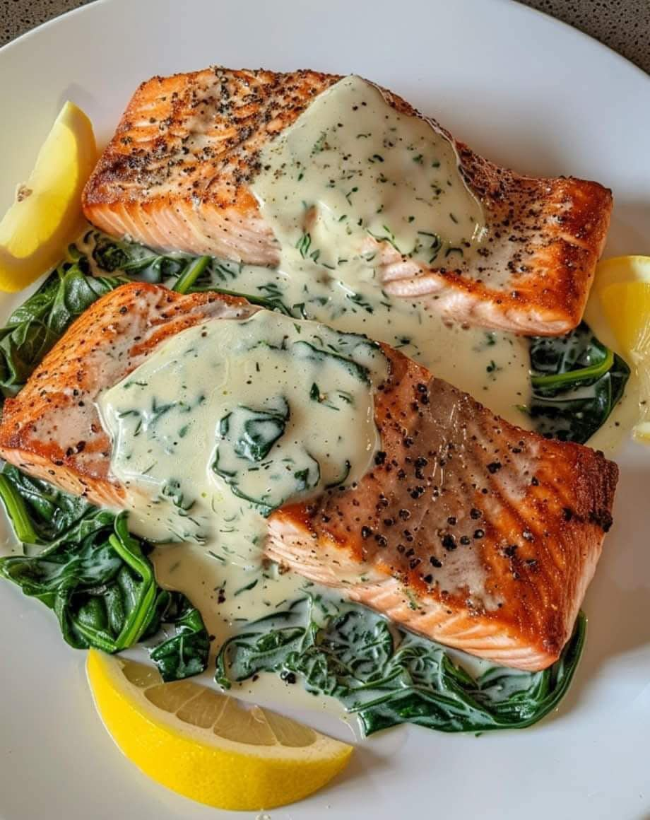 Salmon with Creamy Spinach Sauce