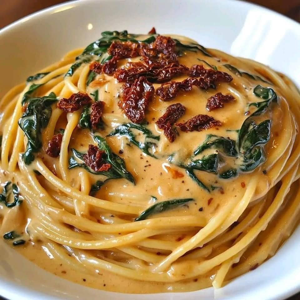 Spaghetti & Spinach with Sun-Dried Tomato Cream Sauce