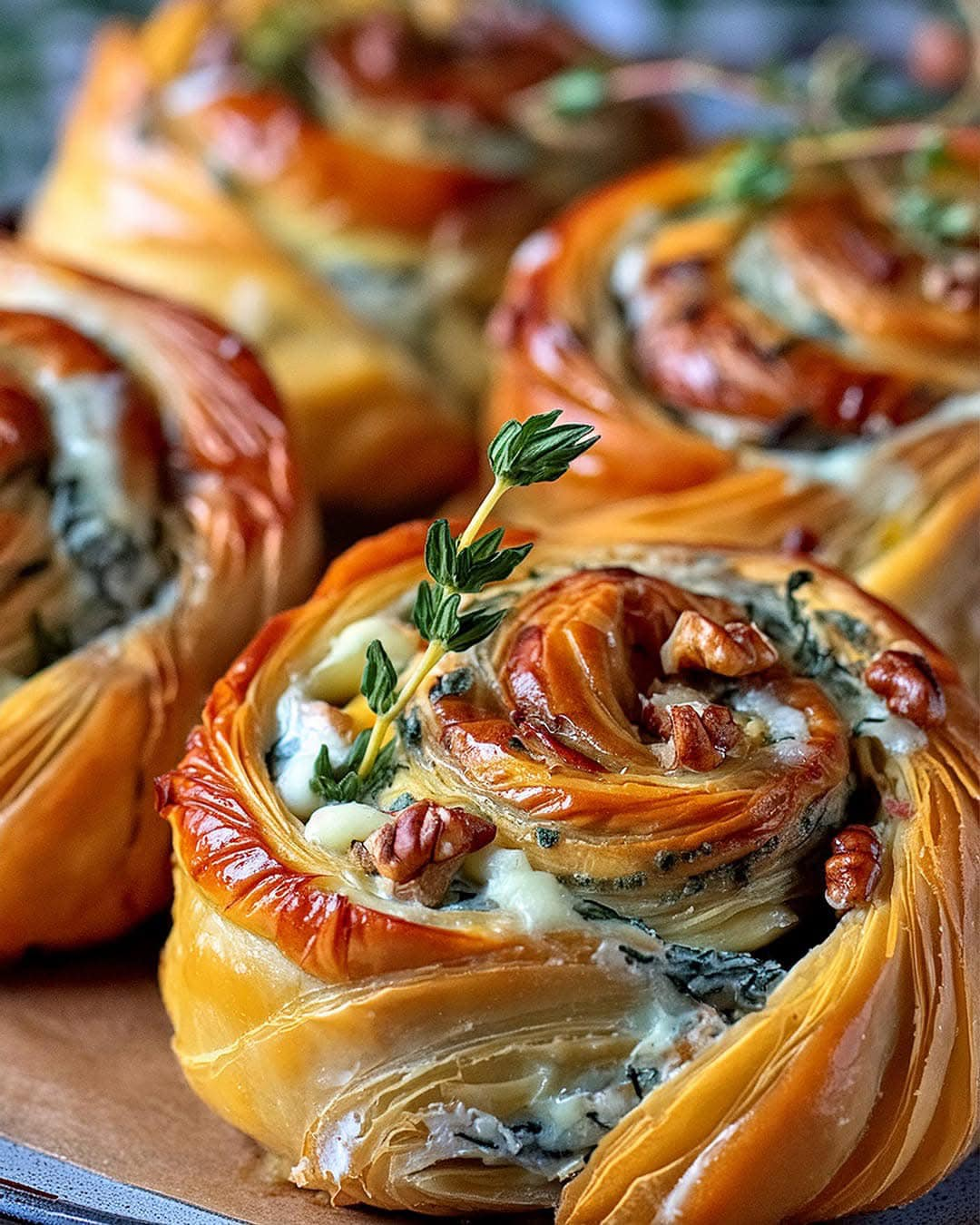 Blue Cheese, Walnut and Thyme Pull Apart Puff Pastry Twirl