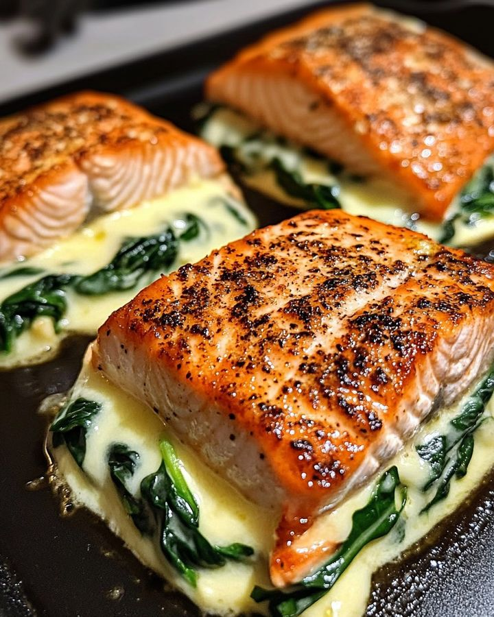 Blackened Salmon Stuffed with Spinach and Parmesan Cheese