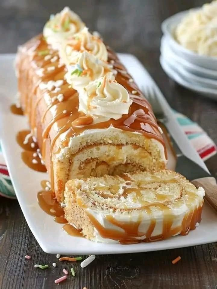 Caramel Birthday Cake Roll