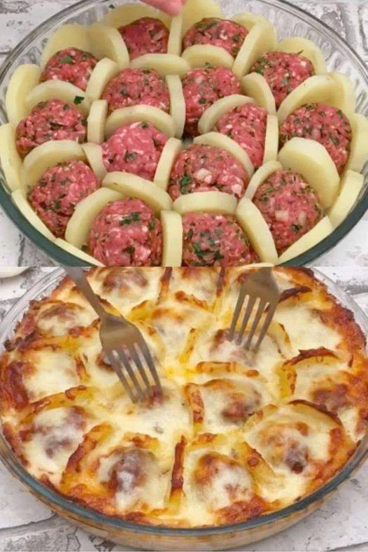 Potatoes With Meatballs And Cheese