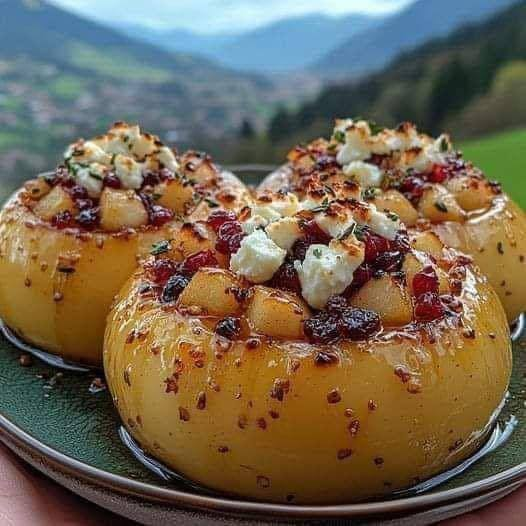 Baked Apples with Feta, Honey, and Cranberries